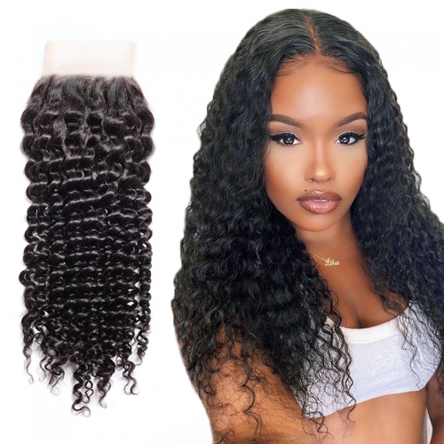 XS Hair Cuticle Aligned Virgin Transparent4x4 Lace Closure Deep Curly