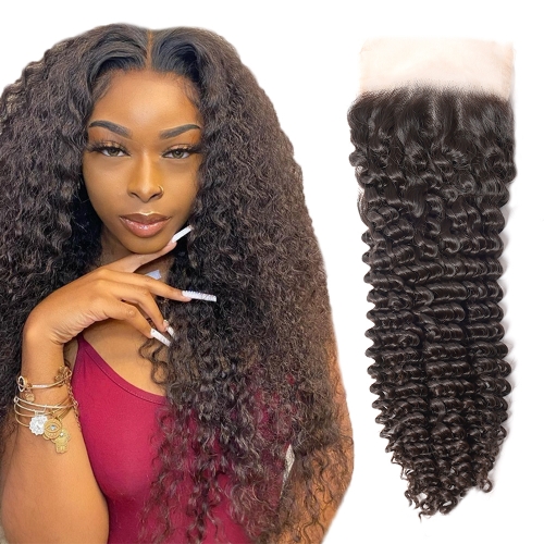 XS Hair  Virgin Transparent 5x5 Lace Closure Deep Curly